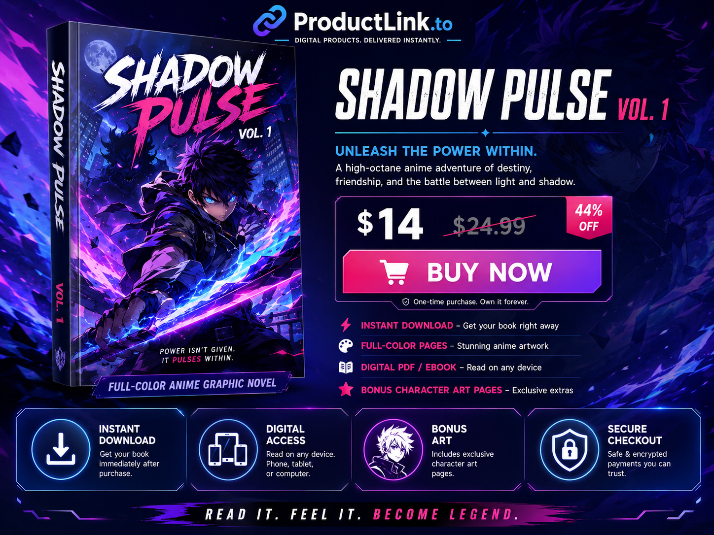 ProductLink.to checkout page for a digital ebook